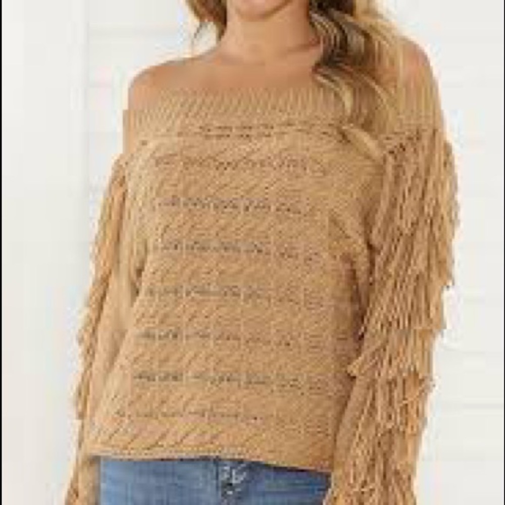 Western Tassel Sleeve Off Shoulder Pullover Sweater NWT - Picture 7 of 7